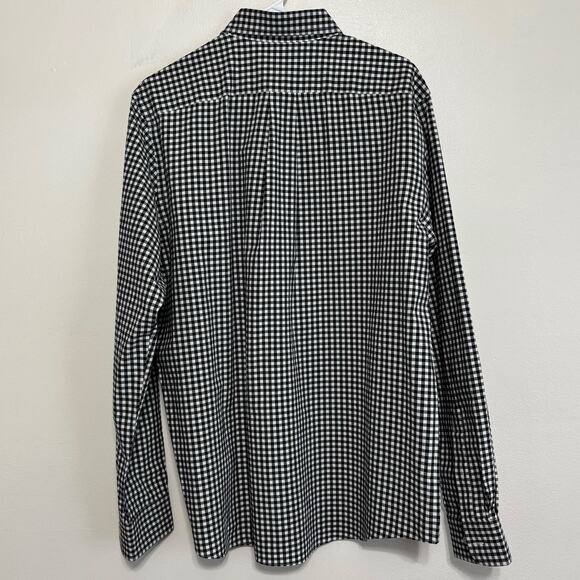 Croft & Barrow Size 17 Gingham Check Shirt Black & White Long Sleeve Button-Up - Picture 2 of 10